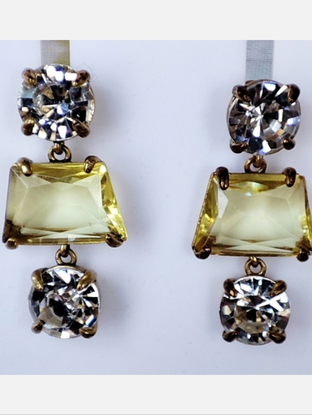 J. Crew Citrine Color Abstract Stones With Clear Rhinestones Pierced Earrings